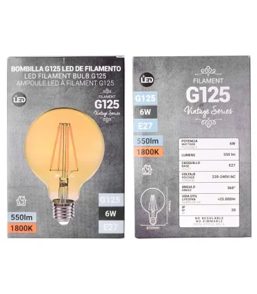 LAMPADA LED FILAMENTO G125 VINTAGE E27 6W