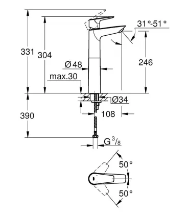 GROHE BAUEDGE TORNEIRA DE LAVATÓRIO XL